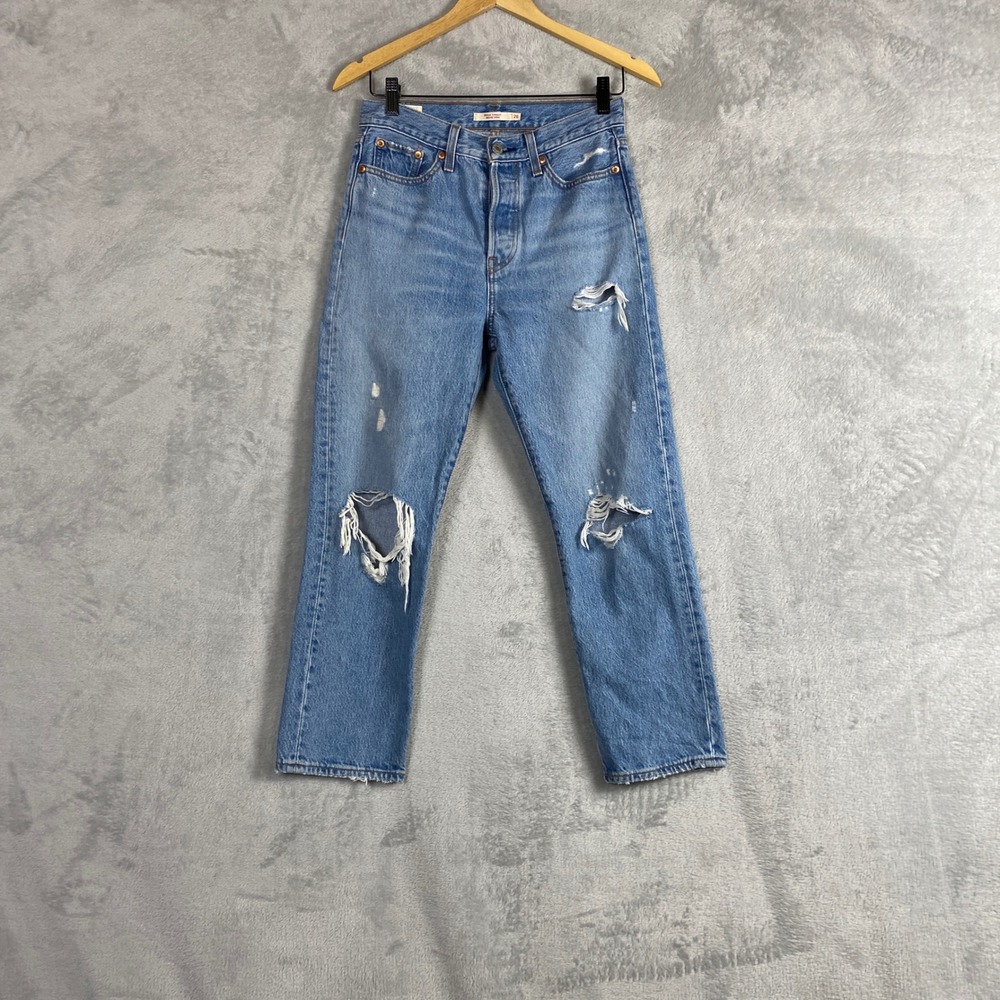 Levis Wedgie Straight Distressed Jeans Medium Wash Blue 34964-0013 W26 L26